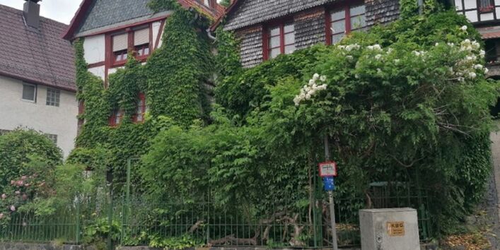 Ein begrüntes Fachwerkhaus