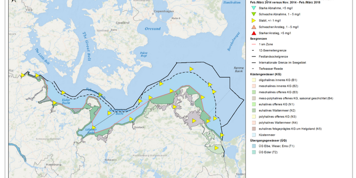 Mehrfachbelastungen der Oberflächengewässer. Prozentualer Anteil der Oberflächenwasserkörper mit bestimmten Belastungen.