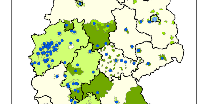 Eine Deutschlandkarte zeigt die Gebiete, die eine Fristverlängerung für den NO2-Jahresgrenzwert beantragt haben