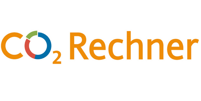 Schriftzug "CO2-Rechner", das O ist als Tortendiagramm dargestellt