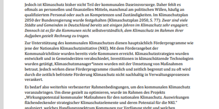 erste Seite des Dokuments "Klimaschutzpotenziale in Kommunen", oben das Logo des Umweltbundesamtes