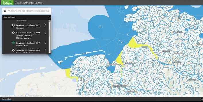 Frontpage der Website vm GISU über die Gewässertypen des Jahres
