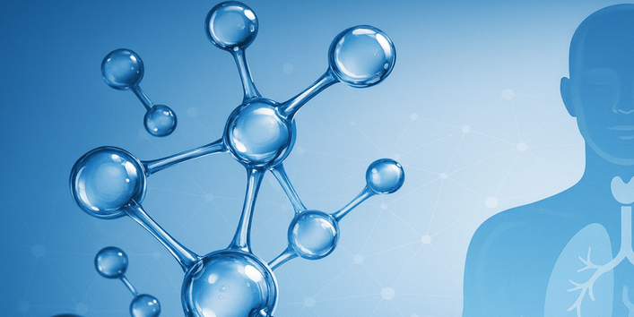 Eine gläserne Struktur ähnlich einem Molekül mit der Silhouette eines Menschen