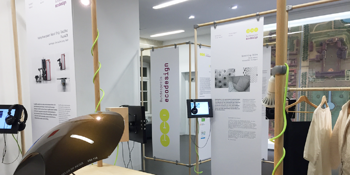 Ausstellung mit Exponaten und Schautafeln zum Bundespreis Ecodesign