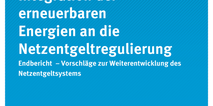 Cover der Publikation "Anforderungen der Integration der erneuerbaren Energien an die Netzentgeltregulierung" (weiße Schrift auf blauem Grund)