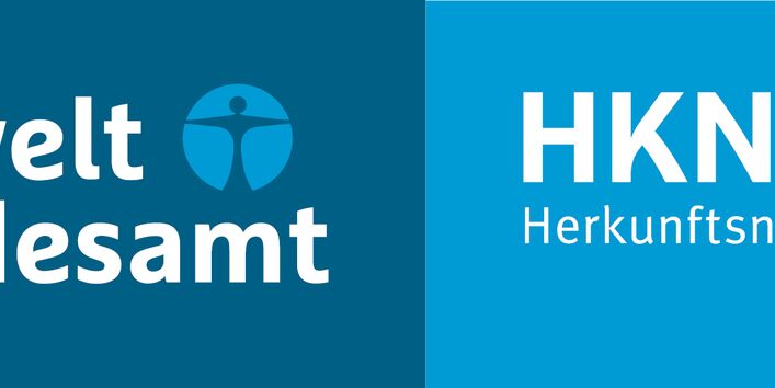 Logo des Herkunftsnachweisregisters mit dem Schriftzug "Umweltbundesamt" und "HKNR: Herkunftsnachweisregister"