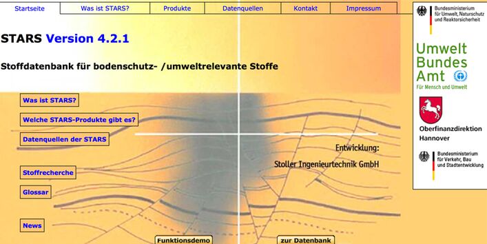 Startseite der Stoffdatenbank STARS
