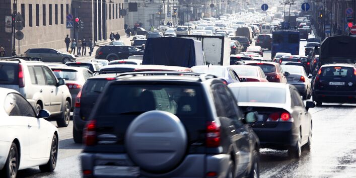 Traffic jam in a crowded street