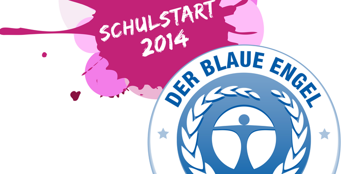 Logo Blauer Engel und Tintenklecks Schulstart 2014