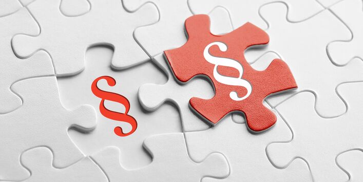 rotes Puzzelteil mit Paragrafenzeichen