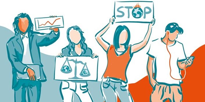 Zeichnung, vier jugendliche Menschen