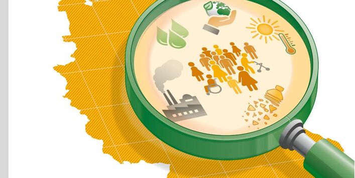 Abbildung große Lupe zeigt auf Deutschlandkarte ein paar Figuren