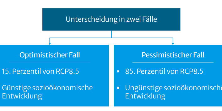 Die Abbildung zeigt die Unterscheidung der Zukunftsaussagen in einen optimistischen und einen pessimistischen Fall.