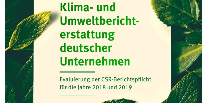 Titelseite der Fachbroschüre "Klima- und Umweltberichterstattung deutscher Unternehmen: Evaluierung der CSR-Berichtspflicht für die Jahre 2018 und 2019"