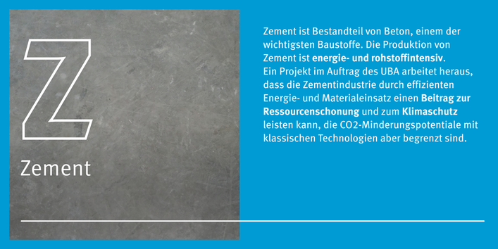Eine Grafik mit einem Bild und Text. Es handelt sich hier um das Thema Zement.