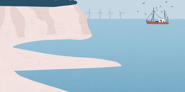 Die Covergrafik des Ostseeaktionsplans - zu sehen ein Ausschnitt der Ostsee mit einem Schiff 