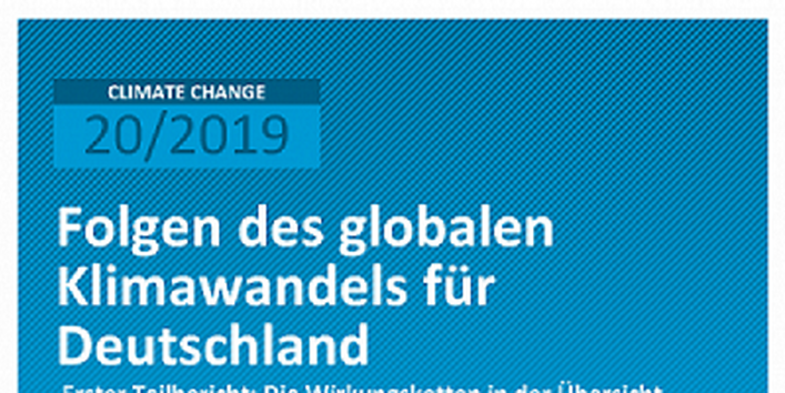 Blaues Cover von Climate Change Publikation mit dem Titel: Folgen des globalen Klimawandels für Deutschland