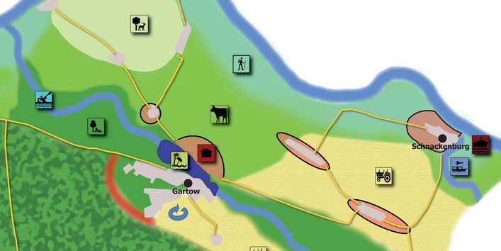 Auf einer Graphik ist ein Auschnitt aus dem klimaangepassten Leitbild für die Samtgemeinde Gartow dargestellt.