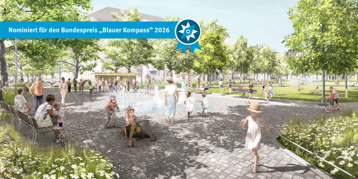 Das Bild zeigt Visualisierungen von dem zukünftigen Elsässer Park.