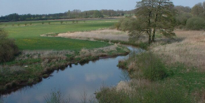 Ein Gewässer in offener Landschaft
