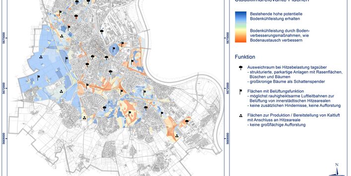 Übersicht der Bodenkühlleistung in Kartendarstellung. Die Orte sind mit schwarzen, unterschiedlich geformten Pins markiert.