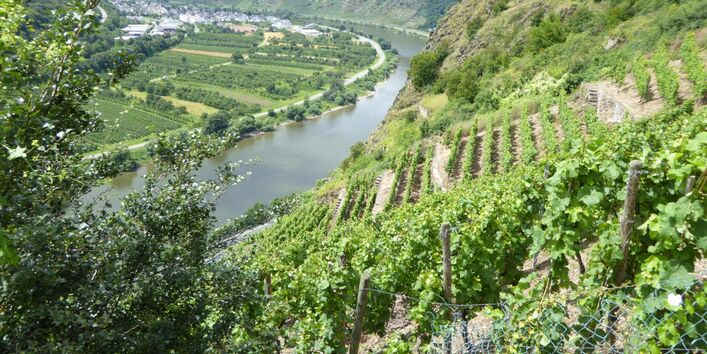 Berghang mit Flusslauf im Tal