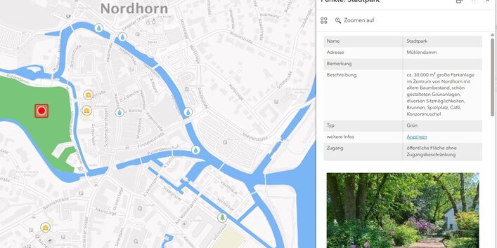 Karte kühler Orte Stadt Nordhorn für Anwohner und Touristen, Besucher