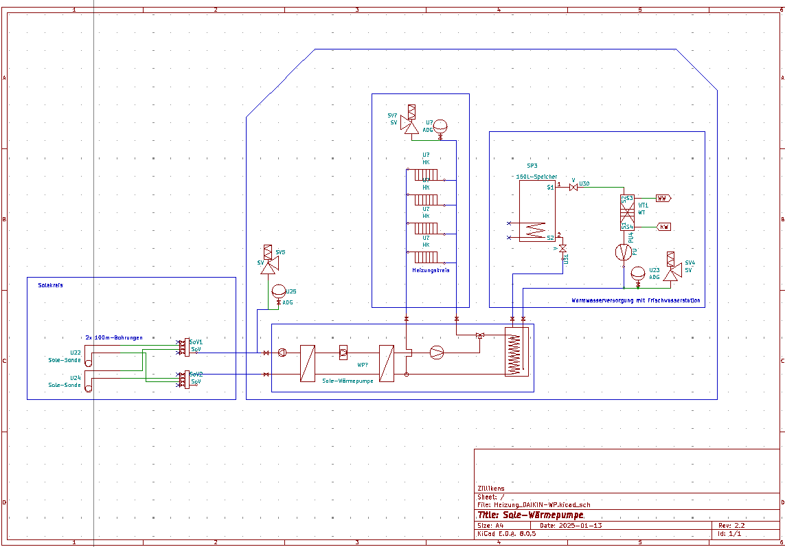 Hydraulikplan einer Solepumpe mit Speicher und Frischwasserstation